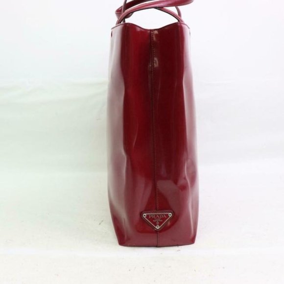 Prada Satchel Style Or Purse Red Patent Leather And Red Leather Tote - Picture 8 of 9